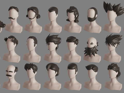 Stylised Man Hair Bundle 3D Model