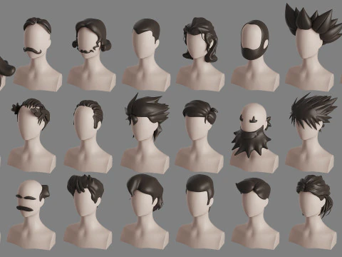 Stylised Man Hair Bundle 3D Model