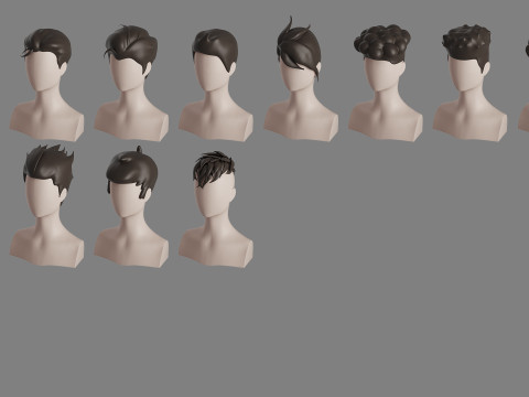 Stylised Man Hair Bundle 3D Model
