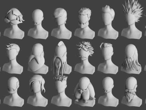 Stylised Man Hair Bundle 3D Model