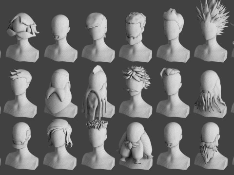 Stylised Man Hair Bundle 3D Model