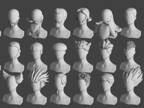 Stylised Man Hair Bundle 3D Model