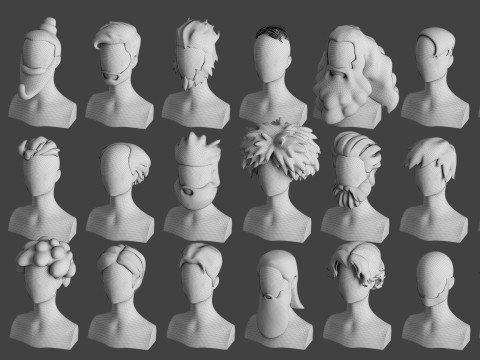 Stylised Man Hair Bundle 3D Model