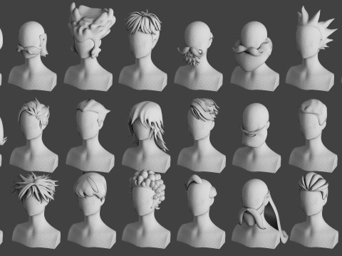 Stylised Man Hair Bundle 3D Model