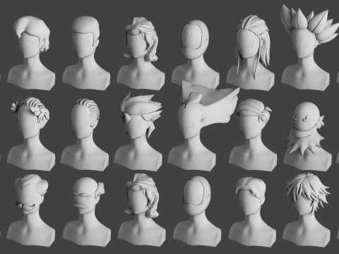 Stylised Man Hair Bundle 3D Model