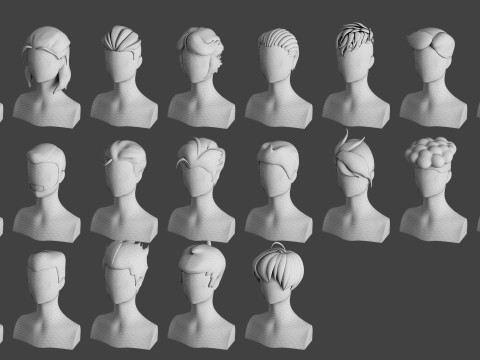 Stylised Man Hair Bundle 3D Model