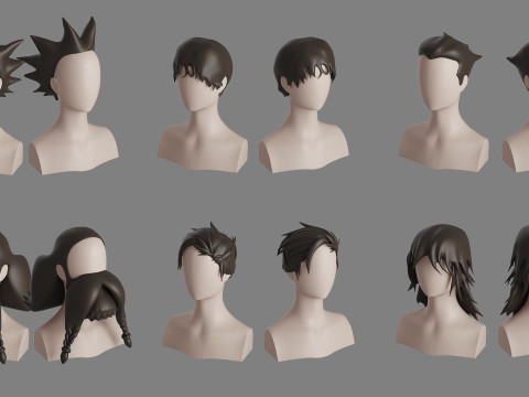 Stylised Man Hair Bundle 3D Model