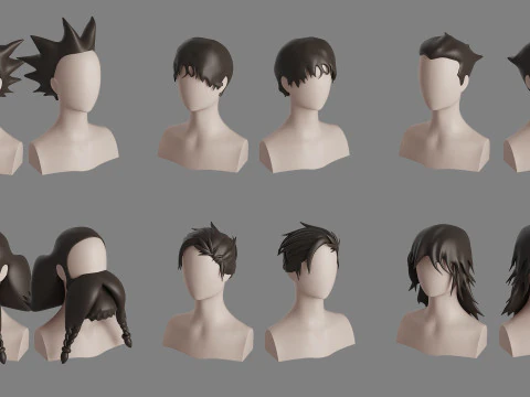 Stylised Man Hair Bundle 3D Model