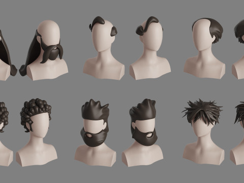 Stylised Man Hair Bundle 3D Model