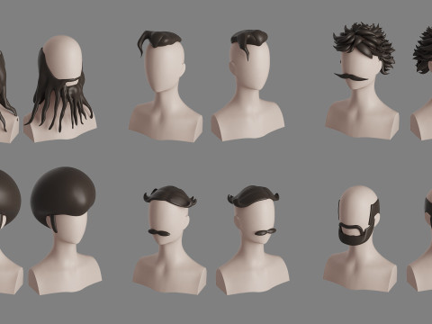 Stylised Man Hair Bundle 3D Model