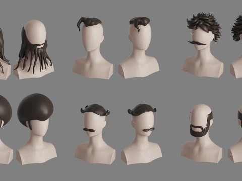 Stylised Man Hair Bundle 3D Model
