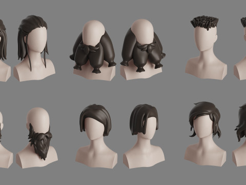 Stylised Man Hair Bundle 3D Model