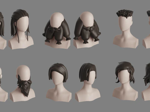 Stylised Man Hair Bundle 3D Model