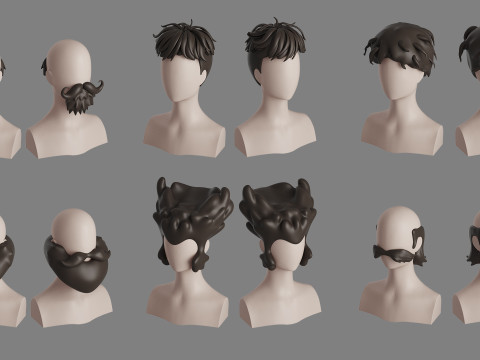 Stylised Man Hair Bundle 3D Model