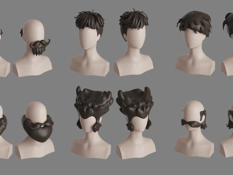 Stylised Man Hair Bundle 3D Model