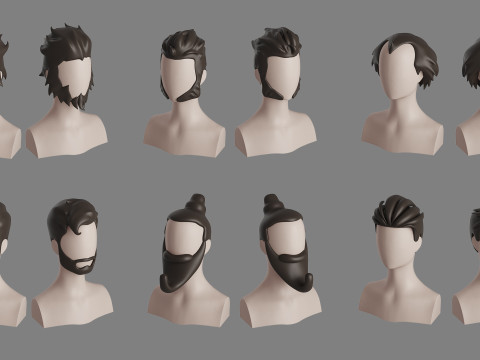 Stylised Man Hair Bundle 3D Model