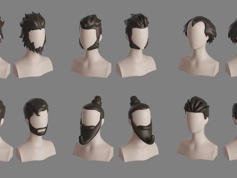 Stylised Man Hair Bundle 3D Model