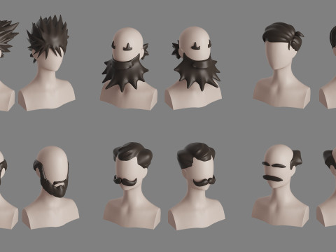 Stylised Man Hair Bundle 3D Model