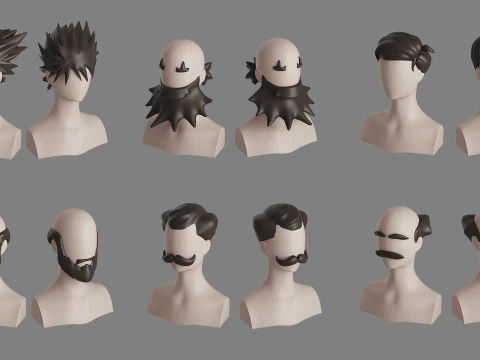 Stylised Man Hair Bundle 3D Model