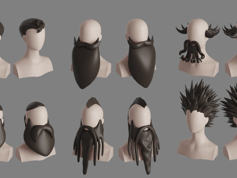 Stylised Man Hair Bundle 3D Model