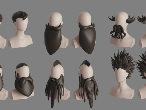 Stylised Man Hair Bundle 3D Model