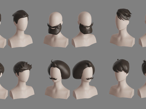 Stylised Man Hair Bundle 3D Model