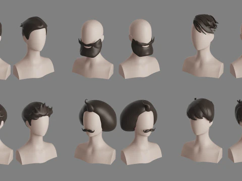 Stylised Man Hair Bundle 3D Model