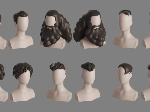 Stylised Man Hair Bundle 3D Model