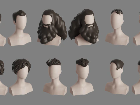 Stylised Man Hair Bundle 3D Model