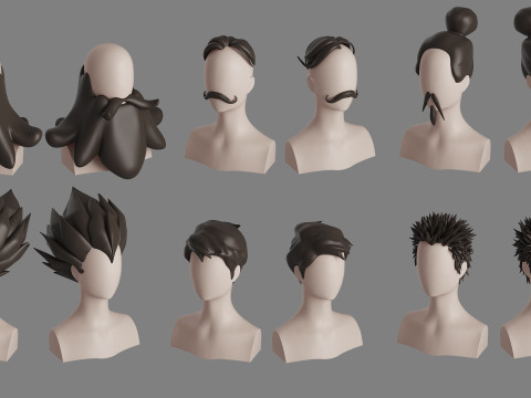 Stylised Man Hair Bundle 3D Model