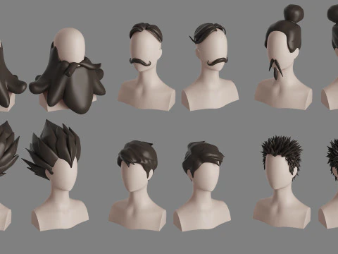 Stylised Man Hair Bundle 3D Model