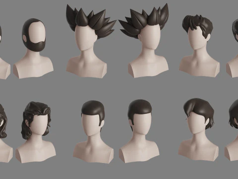 Stylised Man Hair Bundle 3D Model