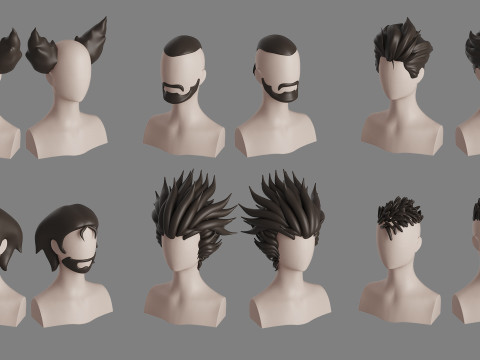 Stylised Man Hair Bundle 3D Model