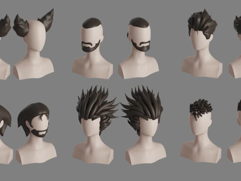 Stylised Man Hair Bundle 3D Model