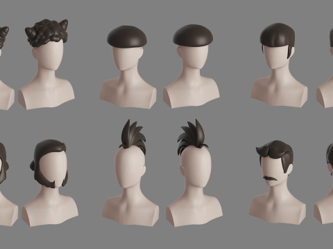 Stylised Man Hair Bundle 3D Model