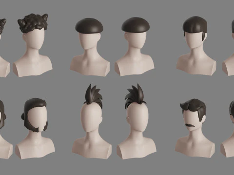 Stylised Man Hair Bundle 3D Model