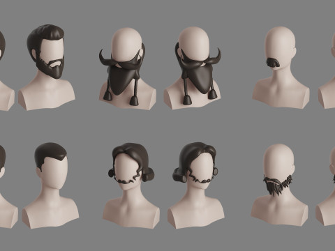 Stylised Man Hair Bundle 3D Model