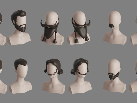 Stylised Man Hair Bundle 3D Model