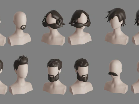 Stylised Man Hair Bundle 3D Model