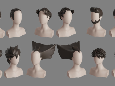 Stylised Man Hair Bundle 3D Model