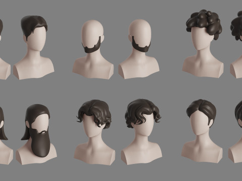 Stylised Man Hair Bundle 3D Model
