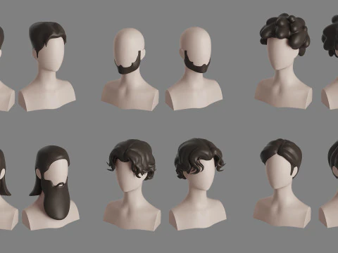 Stylised Man Hair Bundle 3D Model