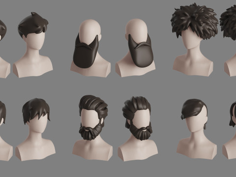 Stylised Man Hair Bundle 3D Model