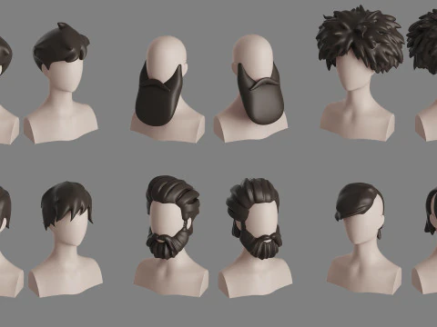Stylised Man Hair Bundle 3D Model