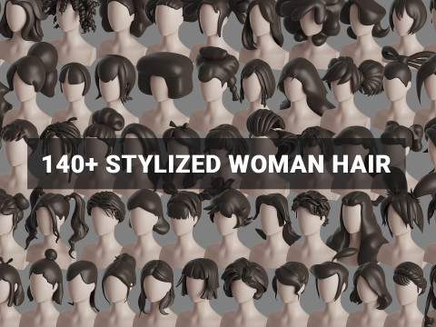 Stylised Woman Hair Bundle 3D Model