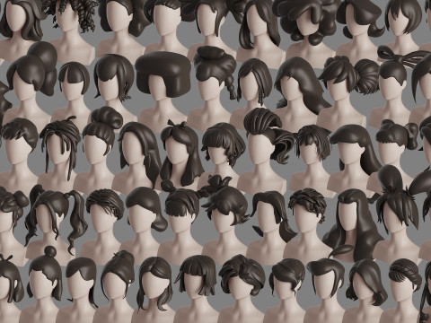 Stylised Woman Hair Bundle Model 3D