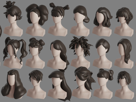 Stylised Woman Hair Bundle Model 3D