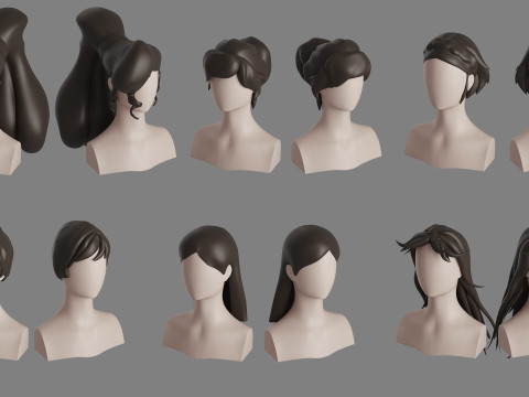 Stylised Woman Hair Bundle Model 3D