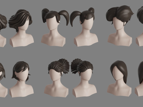 Stylised Woman Hair Bundle Model 3D