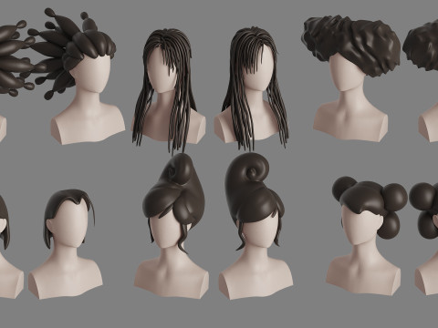 Stylised Woman Hair Bundle Model 3D